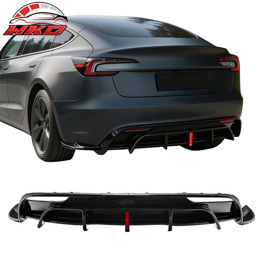 Wholesale 24-26 Tesla Model 3 Rear Bumper Lip Diffuser Valance W/LED PP Gloss Black