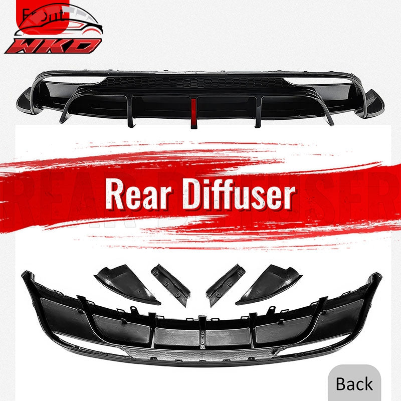 Fits 24-26 Tesla Model 3 Rear Bumper Lip Diffuser Valance W/LED PP Gloss Black