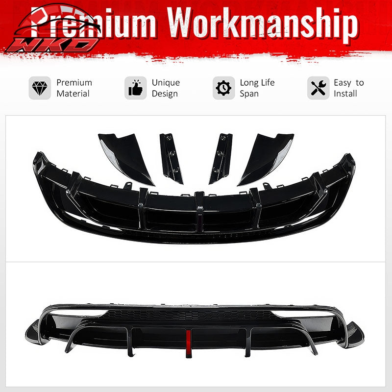 Fits 24-26 Tesla Model 3 Rear Bumper Lip Diffuser Valance W/LED PP Gloss Black