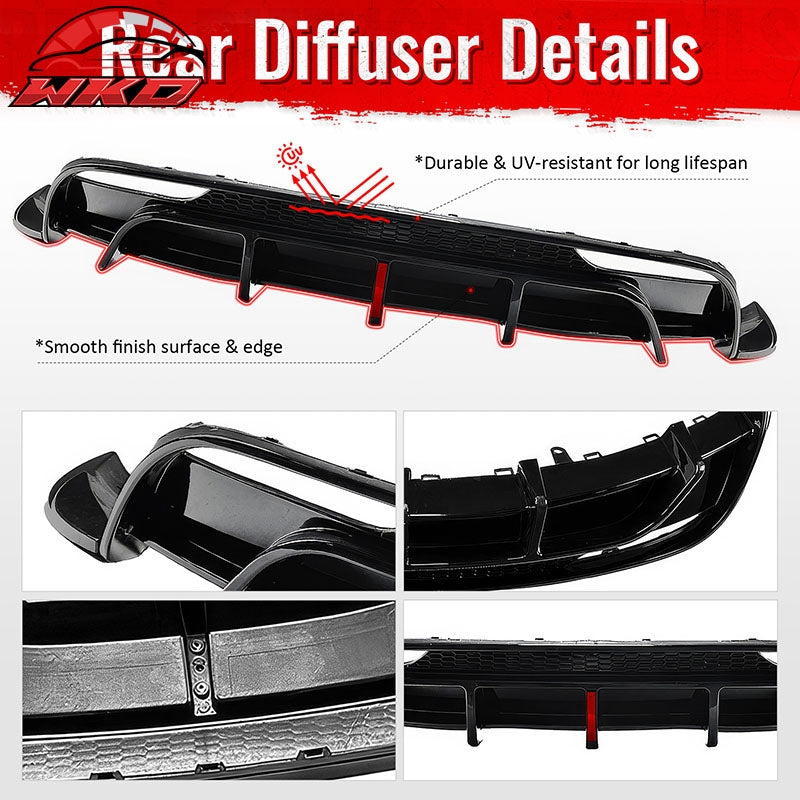 Fits 24-26 Tesla Model 3 Rear Bumper Lip Diffuser Valance W/LED PP Gloss Black