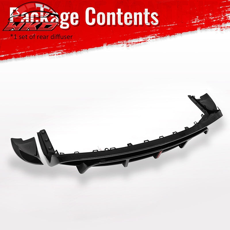 Fits 24-26 Tesla Model 3 Rear Bumper Lip Diffuser Valance W/LED PP Gloss Black