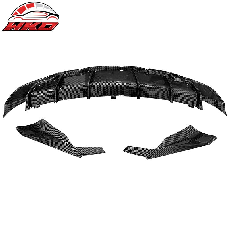 Fits 17-23 Tesla Model 3 IKON Style Rear Diffuser W/Aprons Carbon Fiber Print