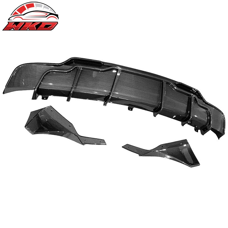 Fits 17-23 Tesla Model 3 IKON Style Rear Diffuser W/Aprons Carbon Fiber Print