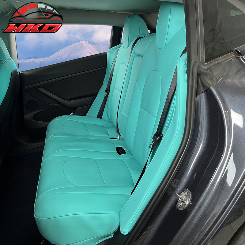 Fits 17-23 Tesla Model 3 4DR 5-Seat Seat Covers Cushion Protector Leather - Blue