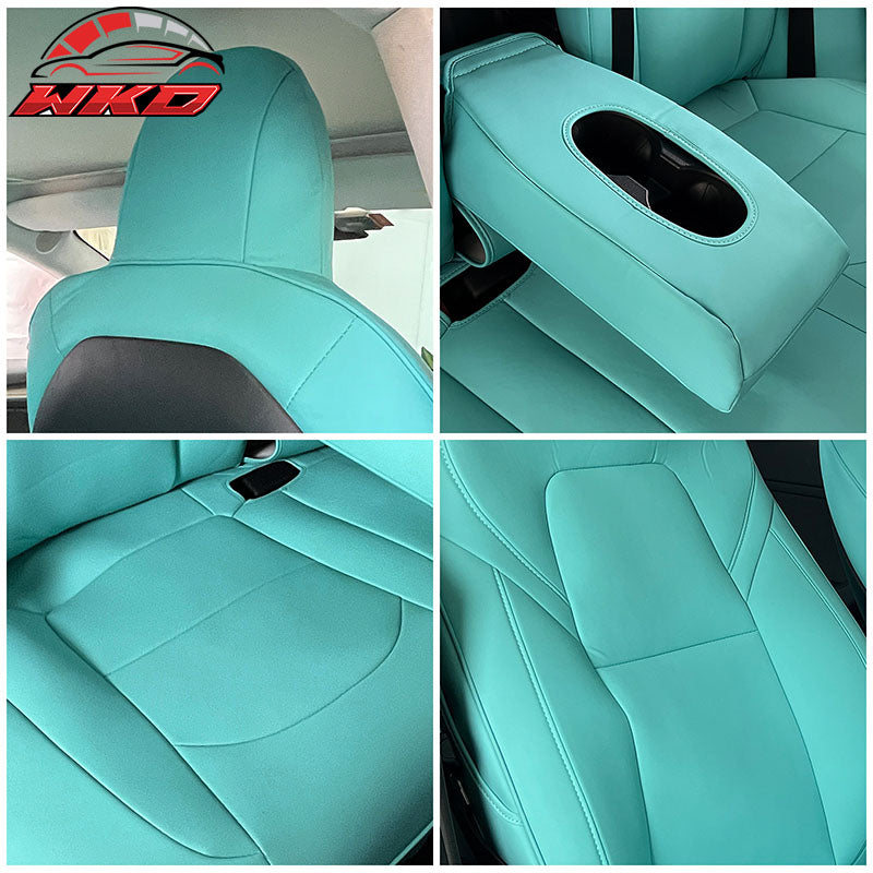 Fits 17-23 Tesla Model 3 4DR 5-Seat Seat Covers Cushion Protector Leather - Blue