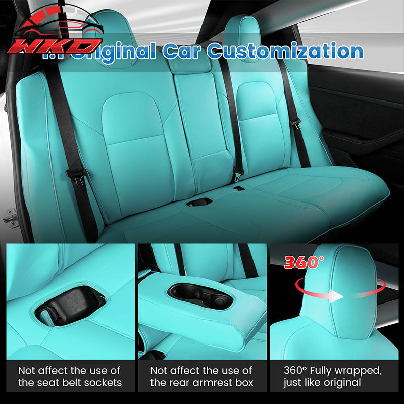 Fits 17-23 Tesla Model 3 4DR 5-Seat Seat Covers Cushion Protector Leather - Blue