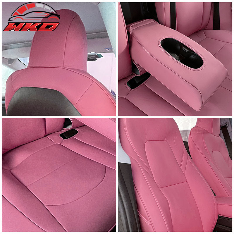 Fits 17-23 Tesla Model 3 4DR 5-Seat Seat Covers Cushion Protector Leather - Pink
