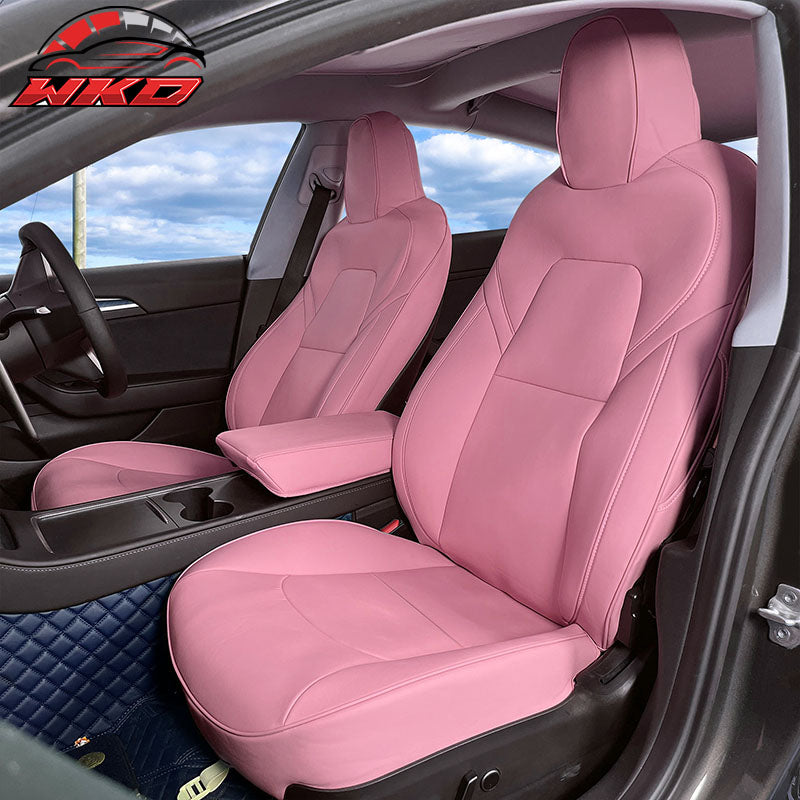 Fits 17-23 Tesla Model 3 4DR 5-Seat Seat Covers Cushion Protector Leather - Pink