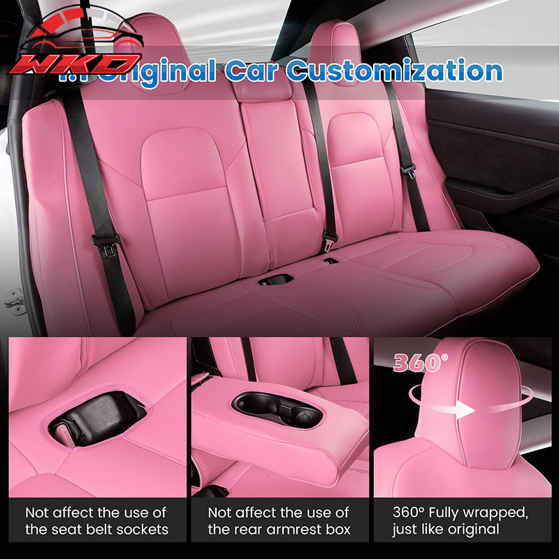 Fits 17-23 Tesla Model 3 4DR 5-Seat Seat Covers Cushion Protector Leather - Pink