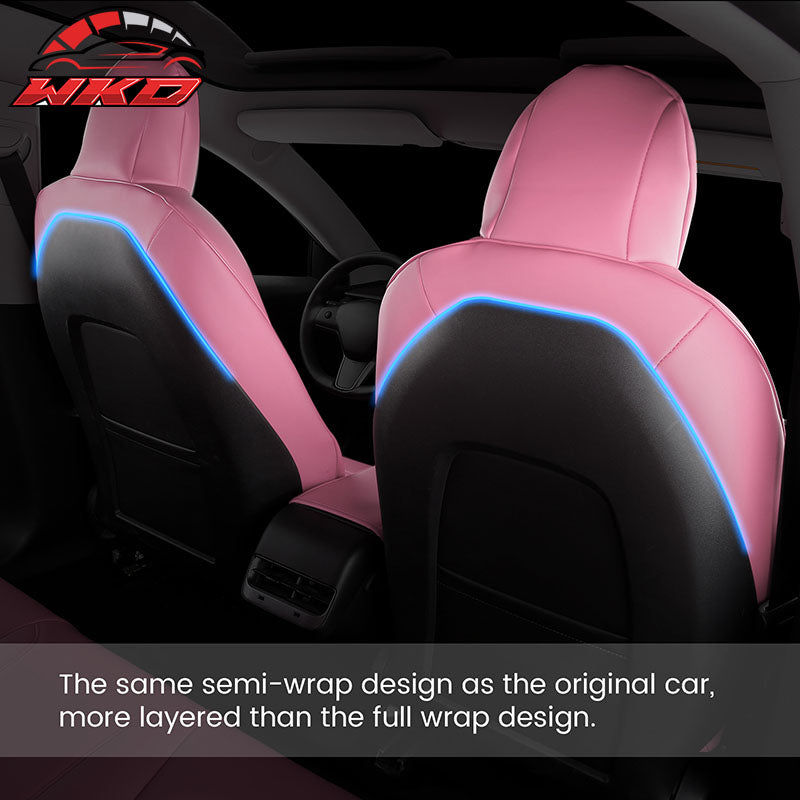 Fits 17-23 Tesla Model 3 4DR 5-Seat Seat Covers Cushion Protector Leather - Pink