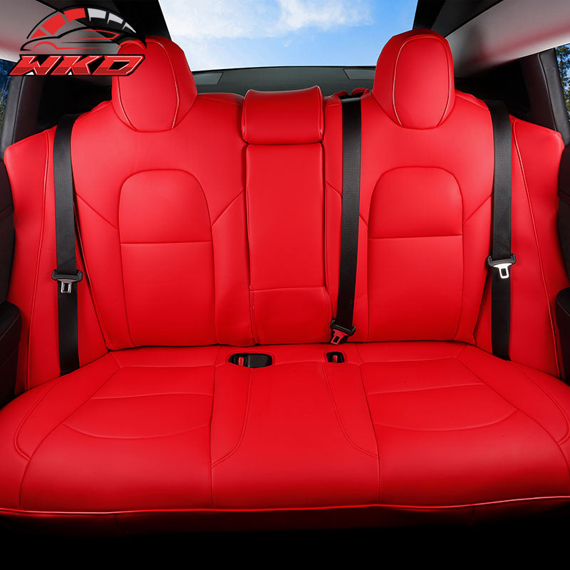 Fits 17-23 Tesla Model 3 4DR 5-Seat Seat Covers Cushion Protector Leather - Red