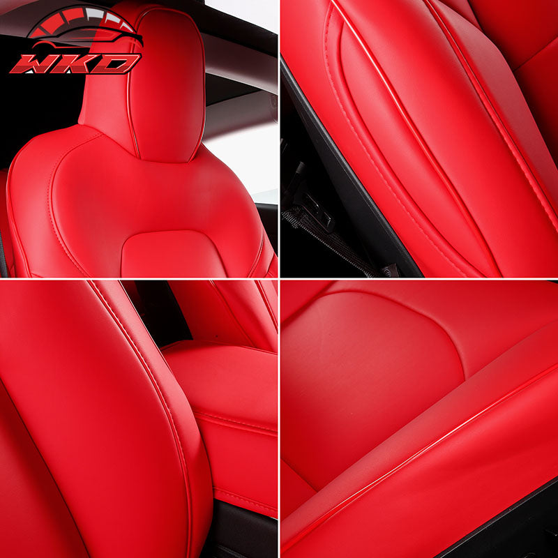 Fits 17-23 Tesla Model 3 4DR 5-Seat Seat Covers Cushion Protector Leather - Red