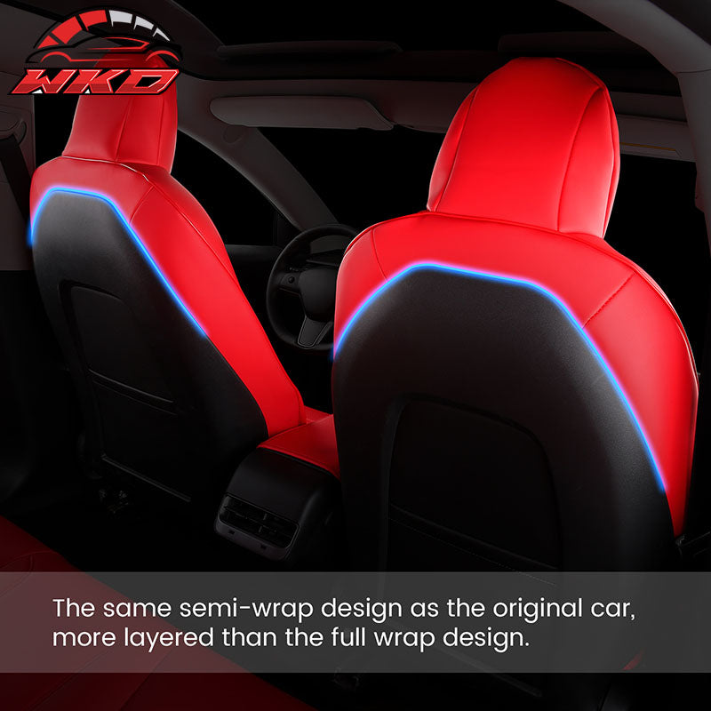 Fits 17-23 Tesla Model 3 4DR 5-Seat Seat Covers Cushion Protector Leather - Red