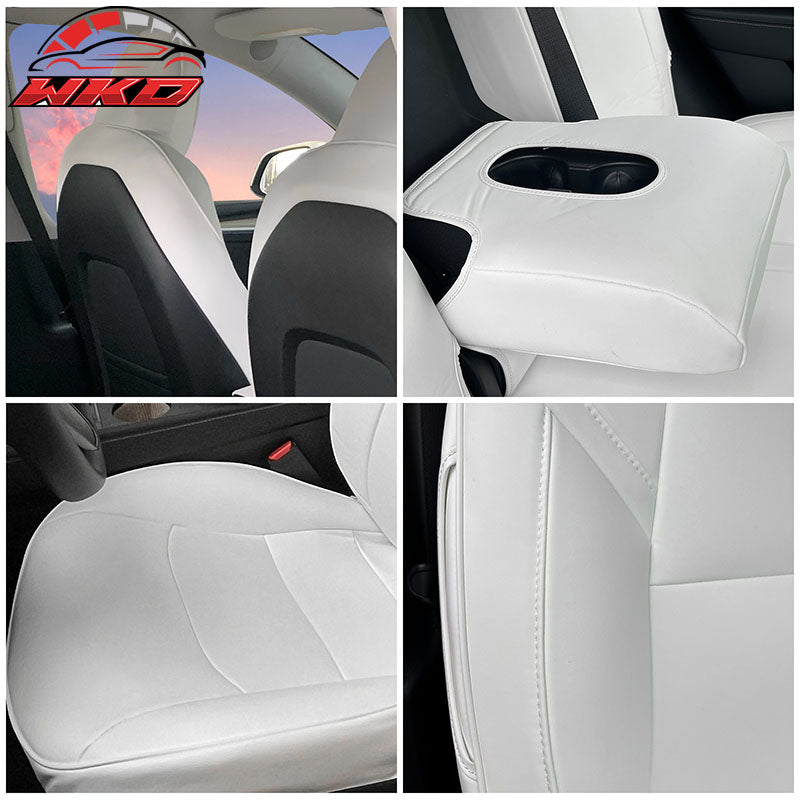 Fits 17-23 Tesla Model 3 4DR 5-Seat Seat Covers Cushion Protector Leather White