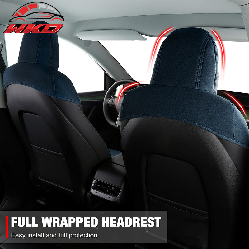 Fits 17-23 Tesla Model 3 V1 Style Seat Cushions Protector Suede Leather Blue