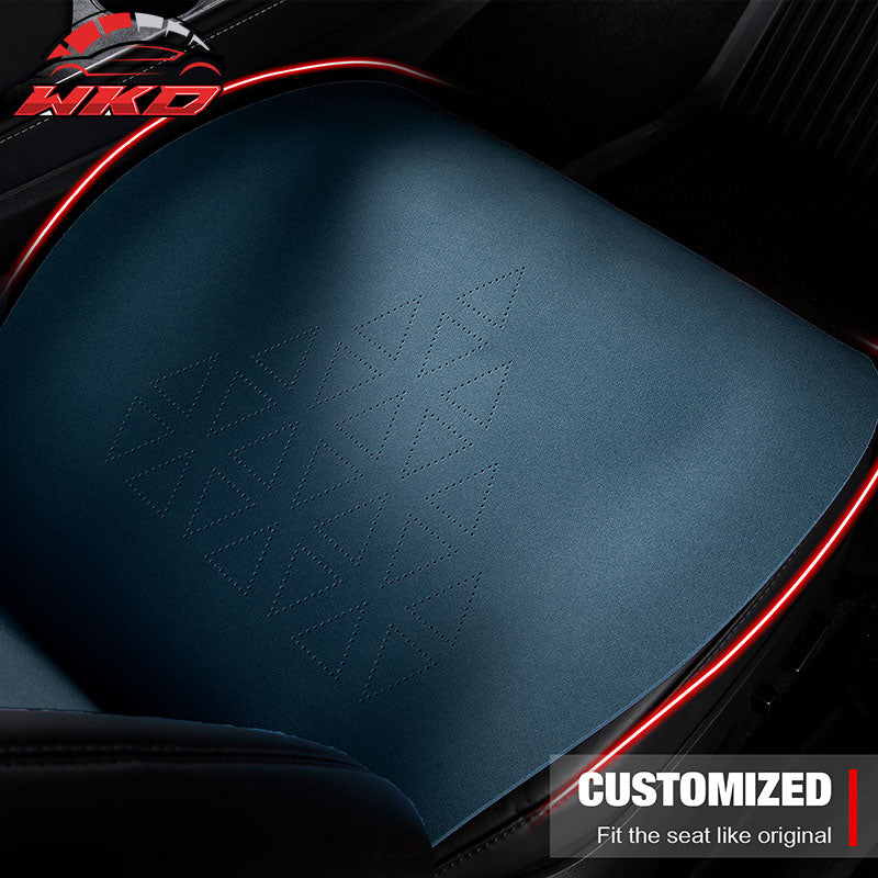 Fits 17-23 Tesla Model 3 V1 Style Seat Cushions Protector Suede Leather Blue