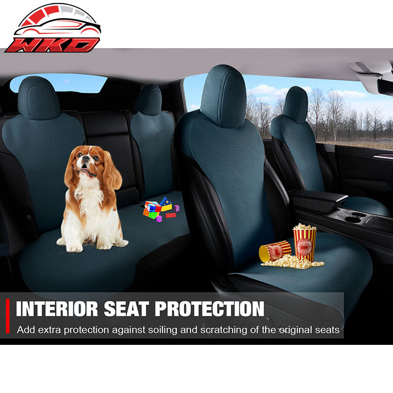Fits 17-23 Tesla Model 3 V1 Style Seat Cushions Protector Suede Leather Blue