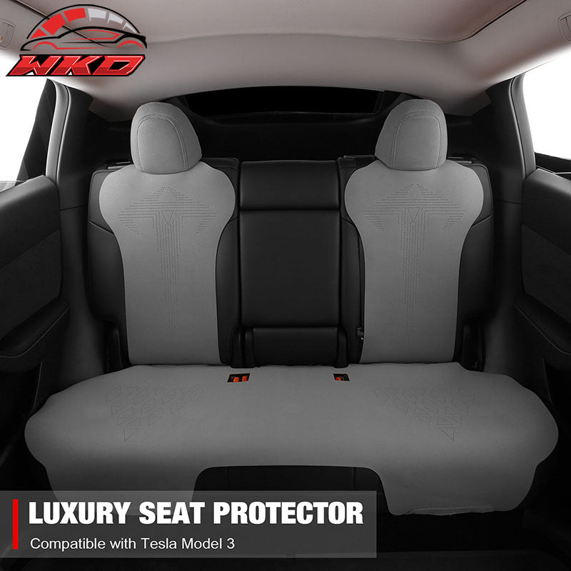 Fits 17-23 Tesla Model 3 V1 Style Seat Cushions Protector Suede Leather Gray
