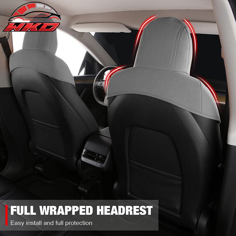 Fits 17-23 Tesla Model 3 V1 Style Seat Cushions Protector Suede Leather Gray