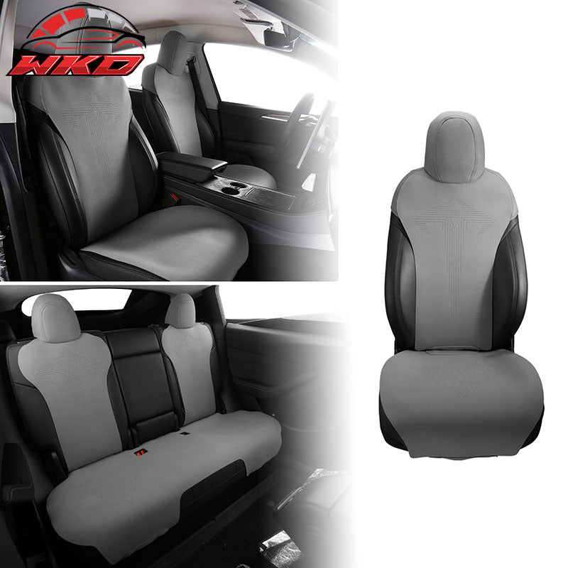 Fits 17-23 Tesla Model 3 V1 Style Seat Cushions Protector Suede Leather Gray