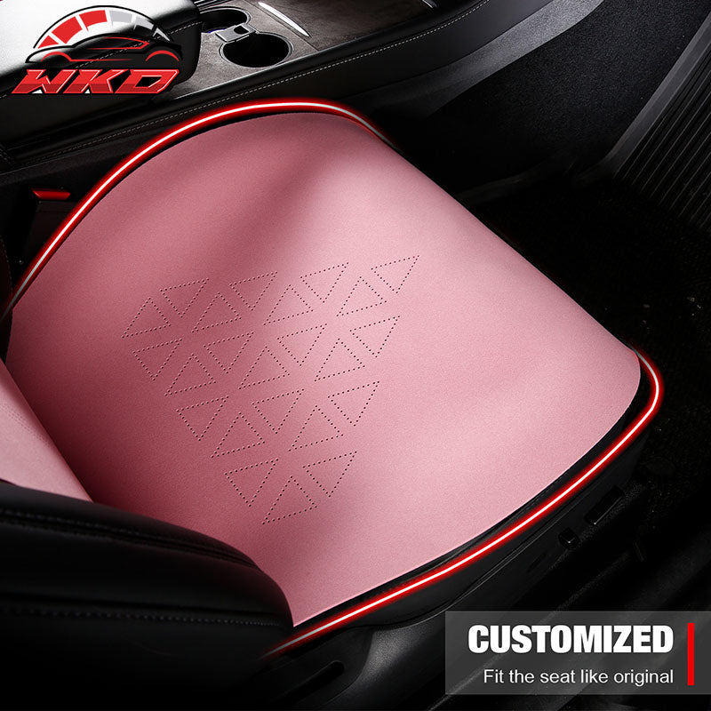 Fits 17-23 Tesla Model 3 V1 Style Seat Cushions Protector Suede Leather Pink