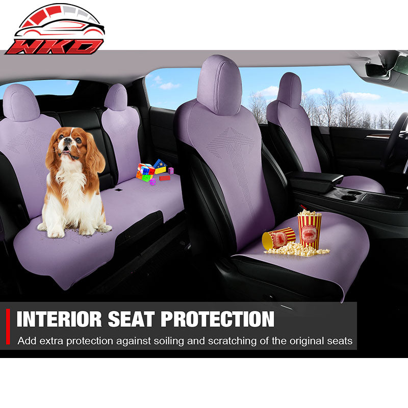 Fits 17-23 Tesla Model 3 V1 Style Seat Cushions Protector Suede Leather Purple
