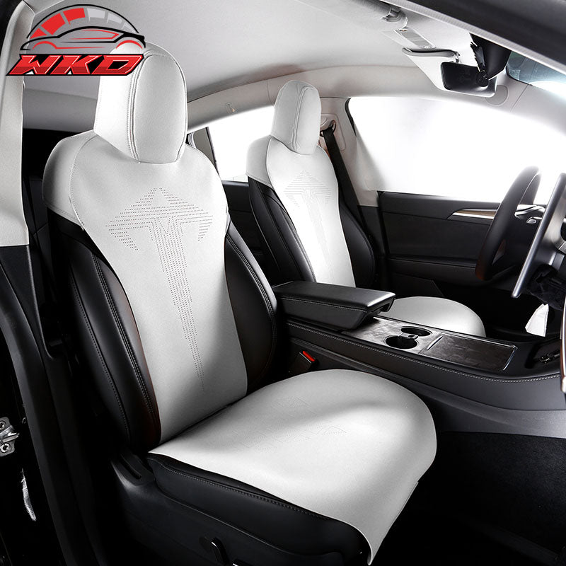 Wholesale 17-23 Tesla Model 3 V1 Style Seat Cushions Protector Suede Leather White