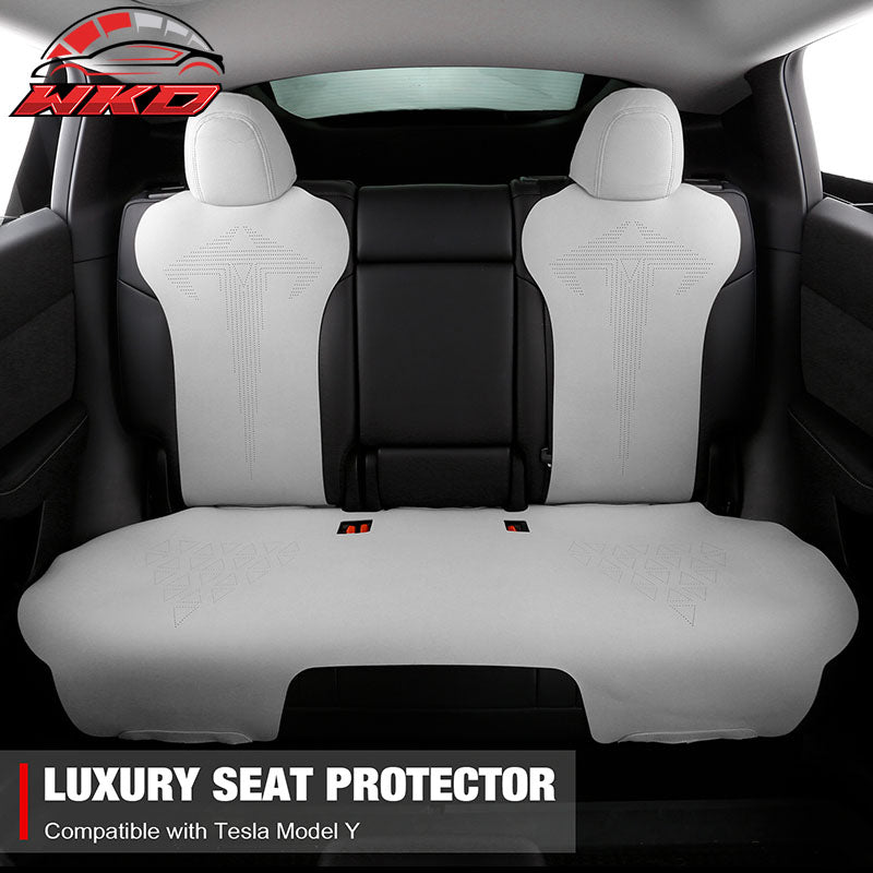 Fits 17-23 Tesla Model 3 V1 Style Seat Cushions Protector Suede Leather White