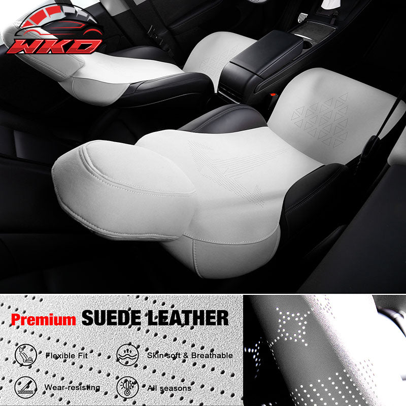 Fits 17-23 Tesla Model 3 V1 Style Seat Cushions Protector Suede Leather White