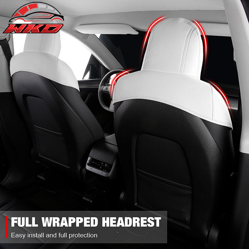Fits 17-23 Tesla Model 3 V1 Style Seat Cushions Protector Suede Leather White