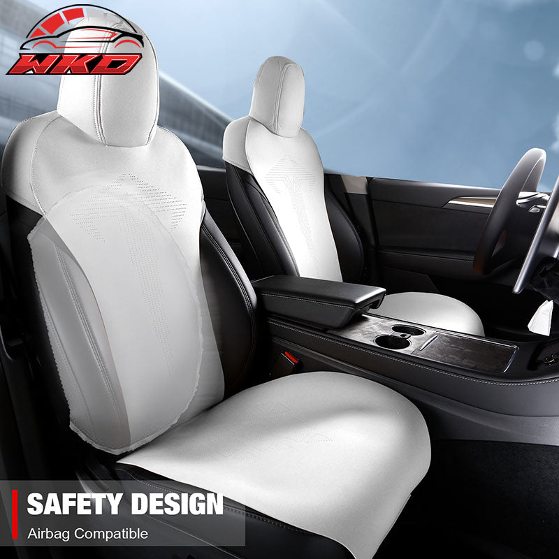 Fits 17-23 Tesla Model 3 V1 Style Seat Cushions Protector Suede Leather White