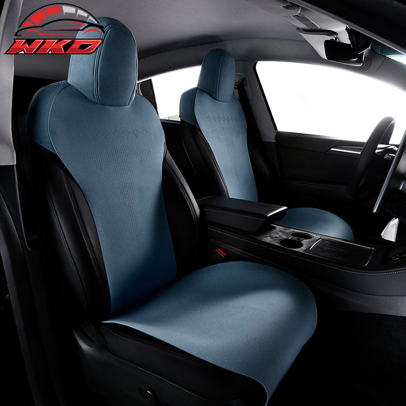 Wholesale 17-23 Tesla Model 3 V2 Style Seat Cushions Protector Suede Leather Blue