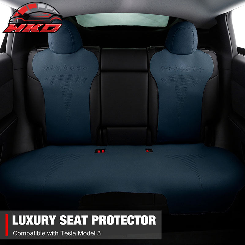Fits 17-23 Tesla Model 3 V2 Style Seat Cushions Protector Suede Leather Blue