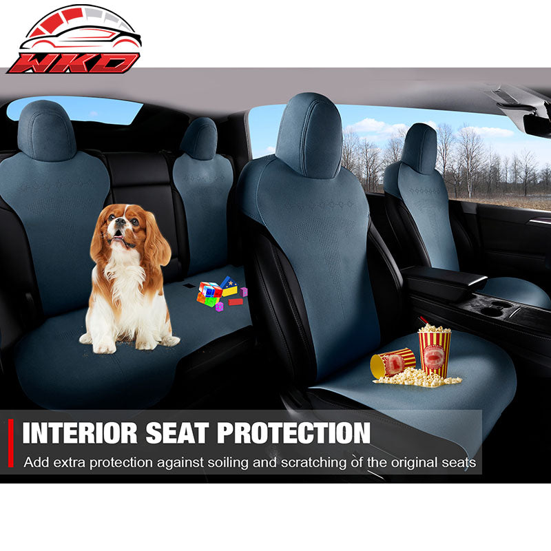 Fits 17-23 Tesla Model 3 V2 Style Seat Cushions Protector Suede Leather Blue