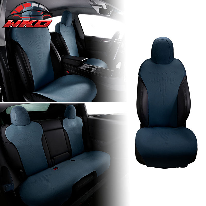Fits 17-23 Tesla Model 3 V2 Style Seat Cushions Protector Suede Leather Blue