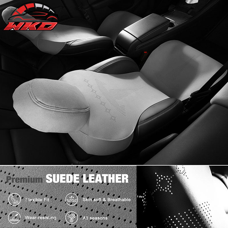Fits 17-23 Tesla Model 3 V2 Style Seat Cushions Protector Suede Leather Gray