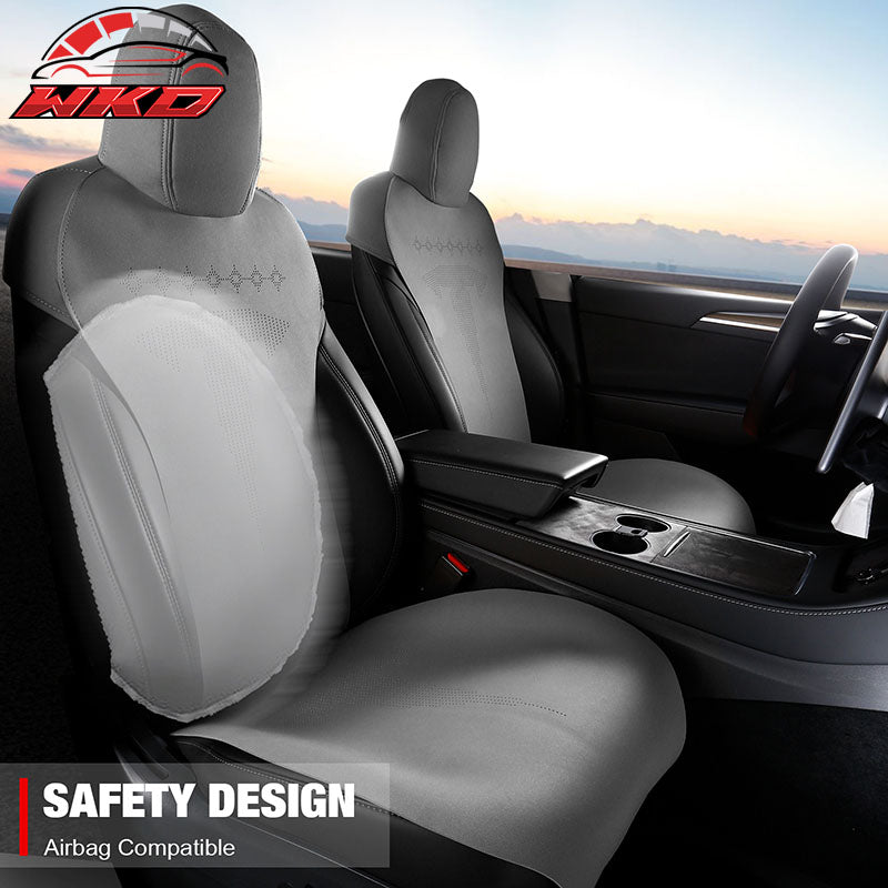 Fits 17-23 Tesla Model 3 V2 Style Seat Cushions Protector Suede Leather Gray