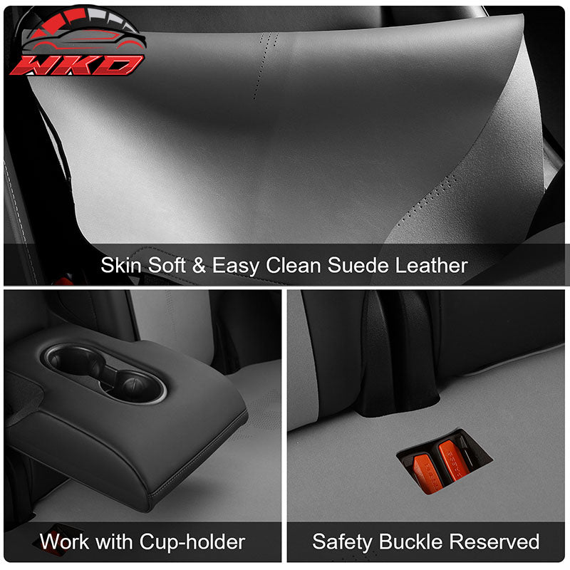 Fits 17-23 Tesla Model 3 V2 Style Seat Cushions Protector Suede Leather Gray