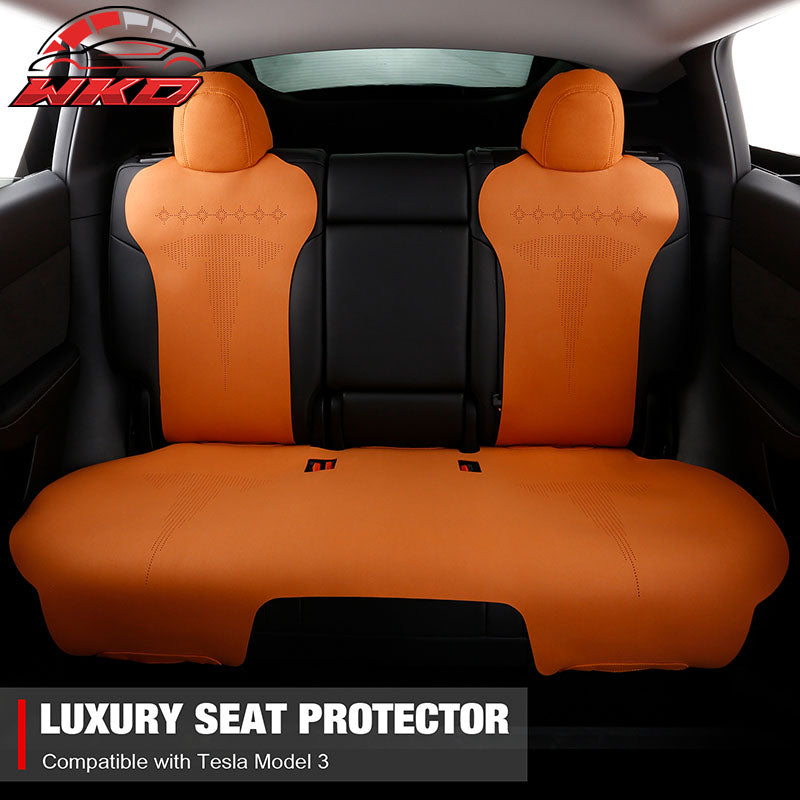 Fits 17-23 Tesla Model 3 V2 Style Seat Cushions Protector Suede Leather Orange