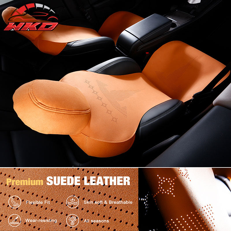 Fits 17-23 Tesla Model 3 V2 Style Seat Cushions Protector Suede Leather Orange