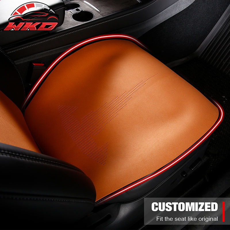 Fits 17-23 Tesla Model 3 V2 Style Seat Cushions Protector Suede Leather Orange