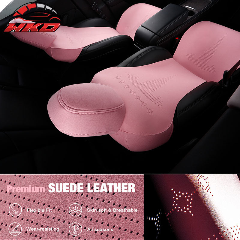 Fits 17-23 Tesla Model 3 V2 Style Seat Cushions Protector Suede Leather Pink