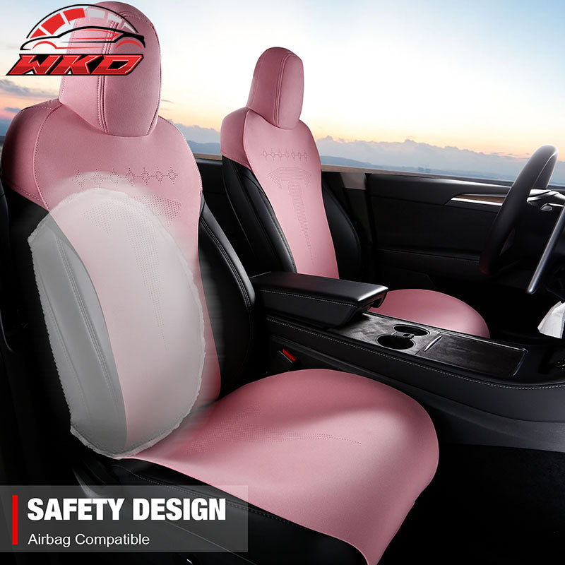 Fits 17-23 Tesla Model 3 V2 Style Seat Cushions Protector Suede Leather Pink