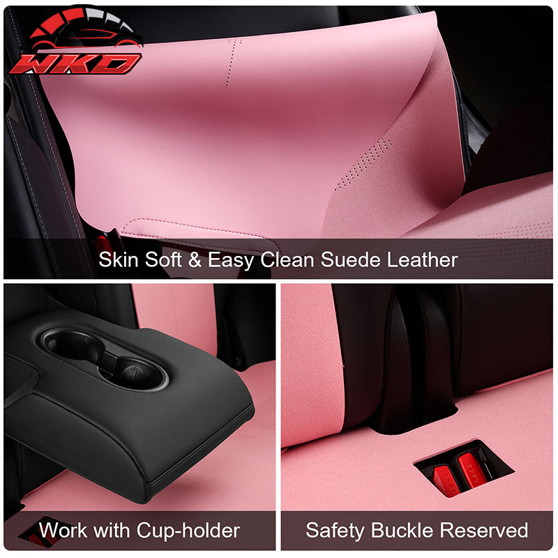 Fits 17-23 Tesla Model 3 V2 Style Seat Cushions Protector Suede Leather Pink