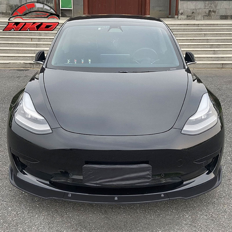 Fits 17-23 Tesla Model 3 Sedan IKON Style Front Bumper Lip PP Matte Black - 3PCS