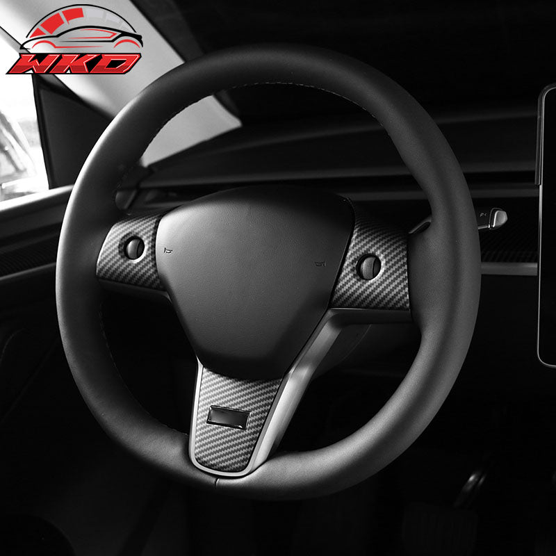 Fits 17-23 Tesla Model 3 & 20-25 Y Steering Wheel Cover Matte Carbon Fiber Print
