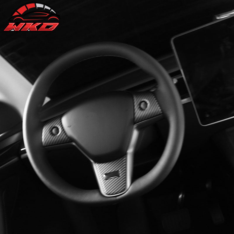 Fits 17-23 Tesla Model 3 & 20-25 Y Steering Wheel Cover Matte Carbon Fiber Print