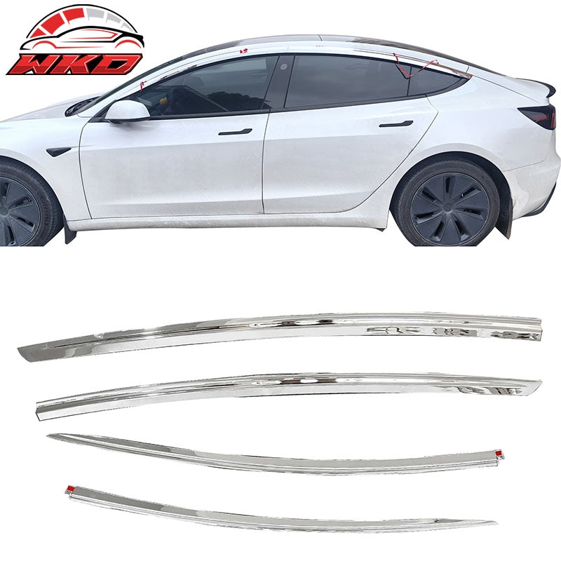 Wholesale 17-26 Tesla Model 3 ABS Tape-on Window Visor Sun Rain Guard 4PCS Chrome