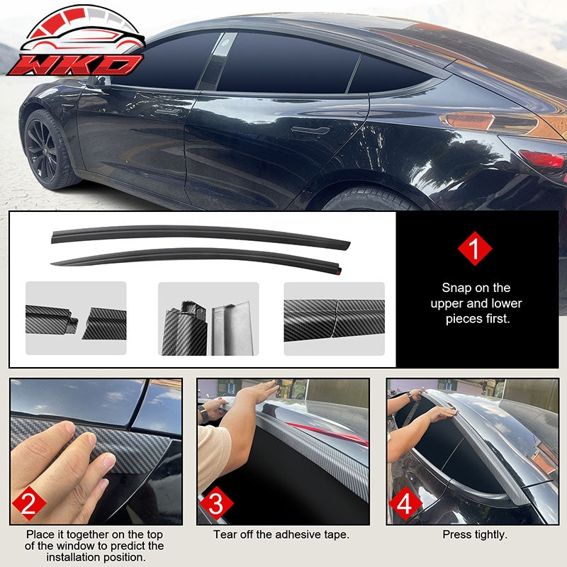 For 17-26 Tesla Model 3 ABS Tape-on Window Visor Sun Rain Guard 4PCS Chrome