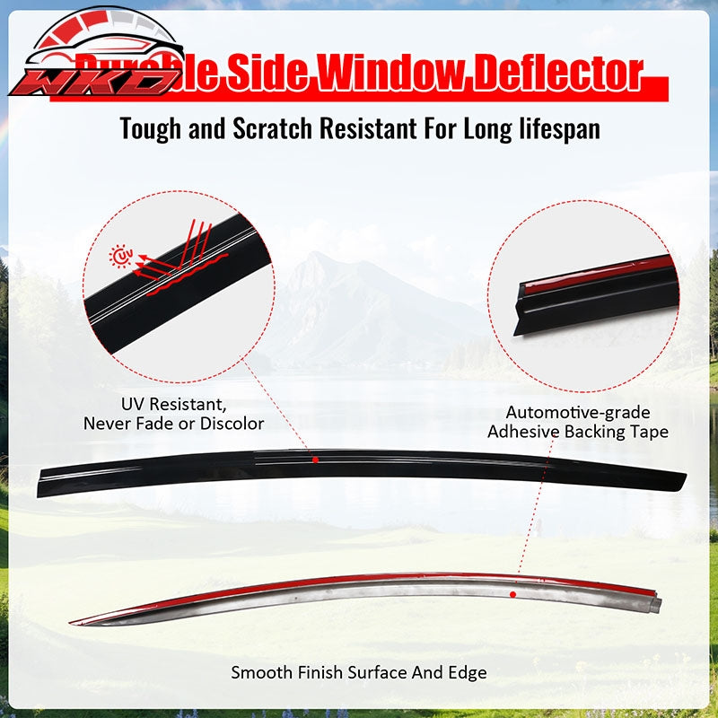 For 17-26 Tesla Model 3 ABS Tape-on Window Visor Sun Rain Guard 4PCS Gloss Black